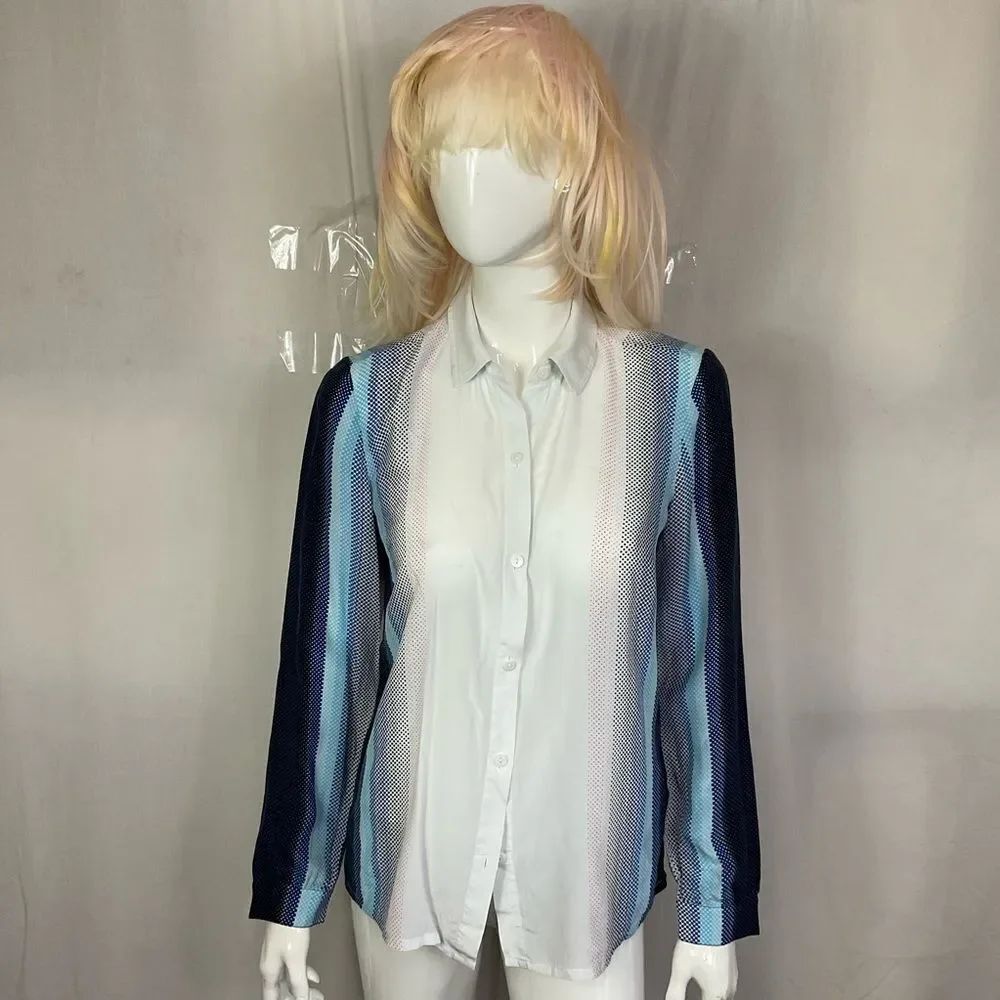 Tommy Hilfiger Multicolor 100% Silk Long Sleeve Striped Button Down Blouse Sz S